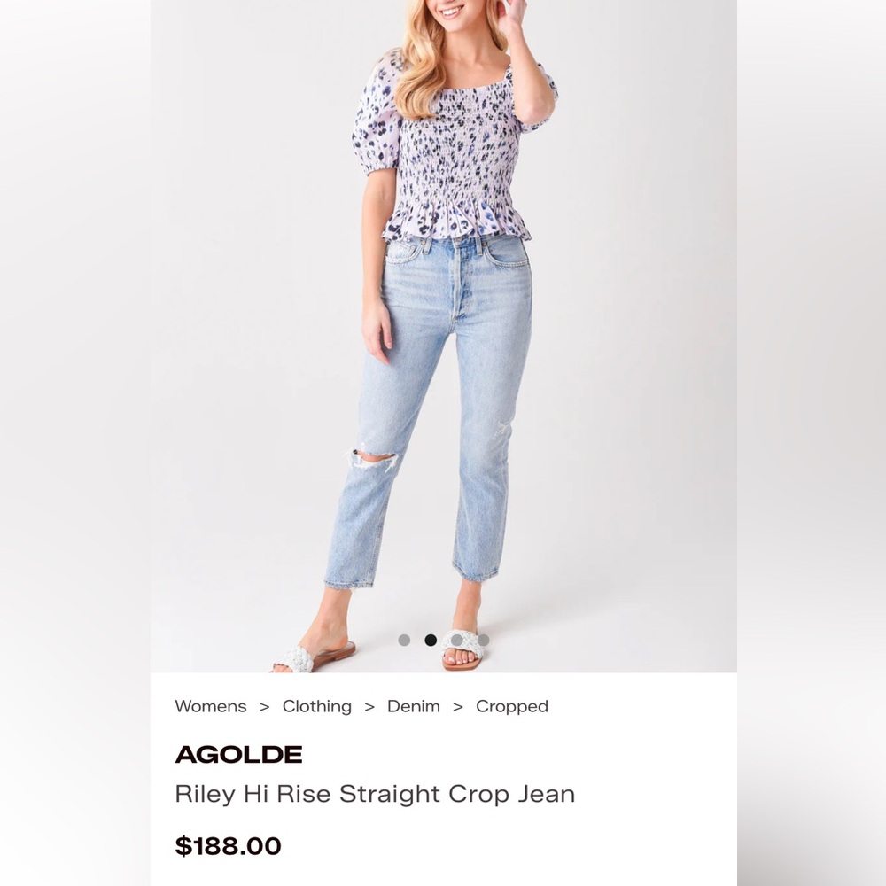 Agolde Riley High Rise Straight Crop jeans light blue distressed size 27 - Picture 12 of 12